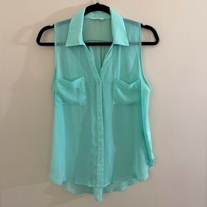 Lush Mint Sleeveless Button Down Shirt